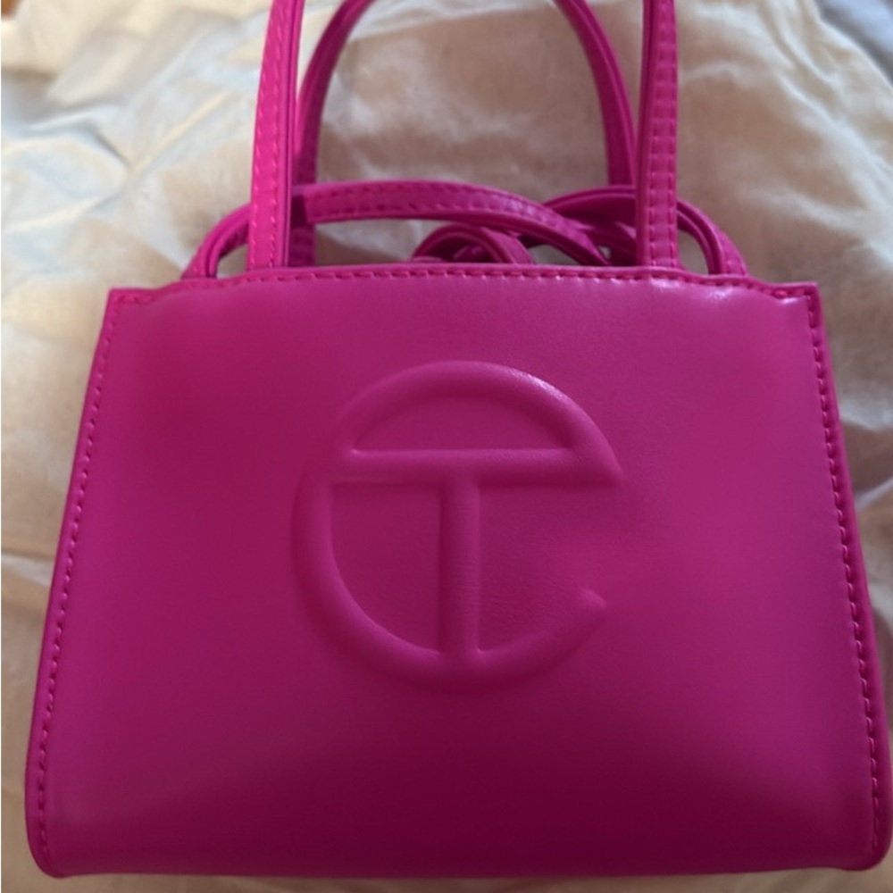 Telfar Pink Mini Bag with Embossed Logo and Structured Design